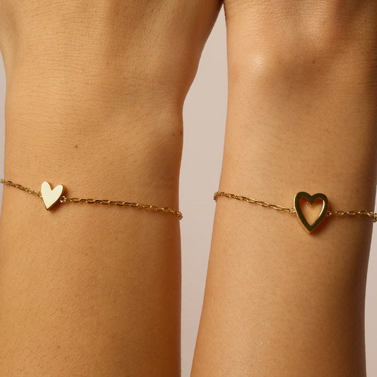 Heart Duo Charm Solitaire Bracelet Set