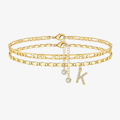 2pc Diamond Initial Chain Anklet Set
