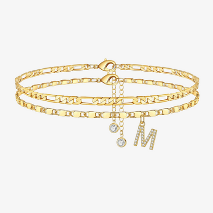 2pc Diamond Initial Chain Anklet Set