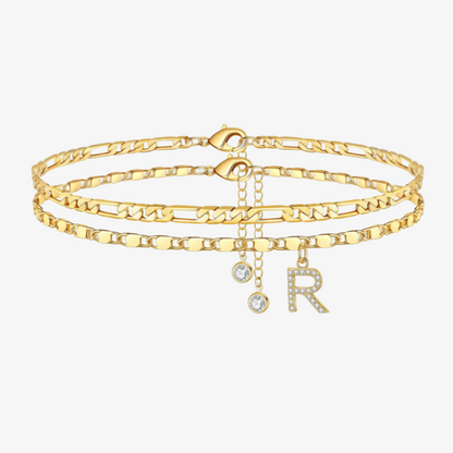 2pc Diamond Initial Chain Anklet Set