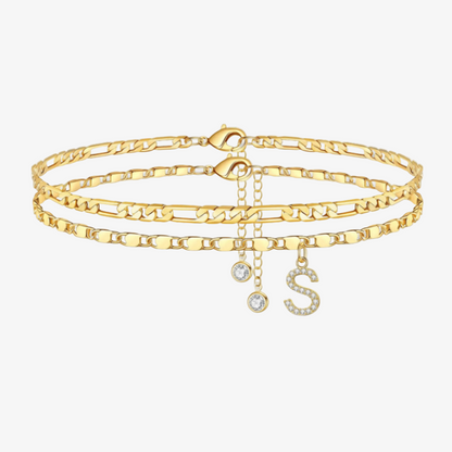 2pc Diamond Initial Chain Anklet Set