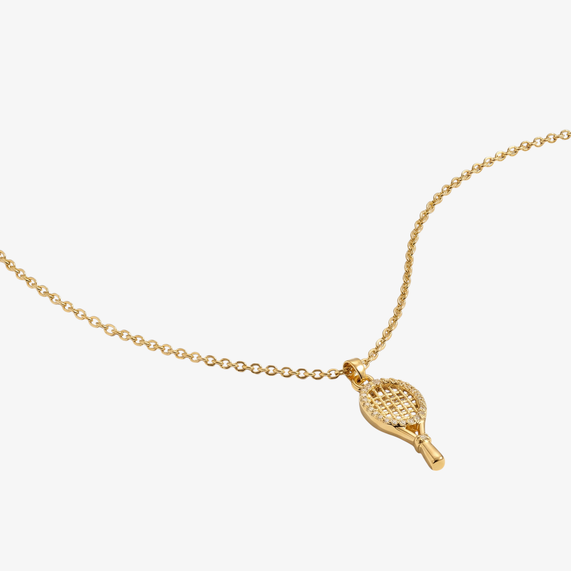 Gold Tennis Racket Pendant Necklace