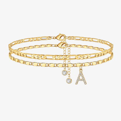 2pc Diamond Initial Chain Anklet Set