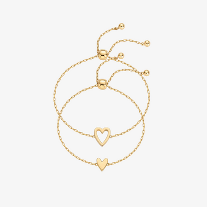 Heart Duo Charm Solitaire Bracelet Set