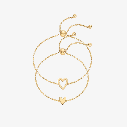 Heart Duo Charm Solitaire Bracelet Set