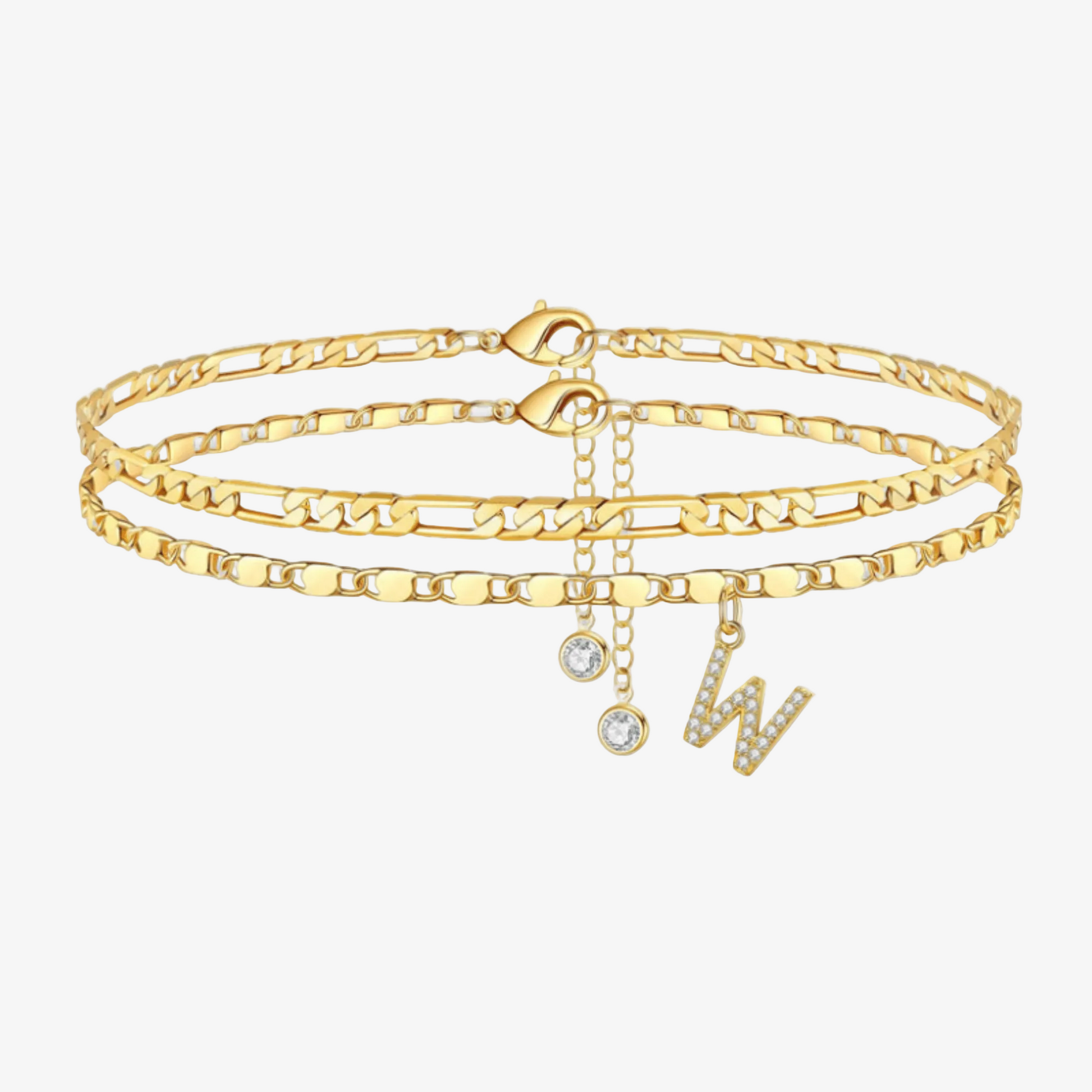 2pc Diamond Initial Chain Anklet Set