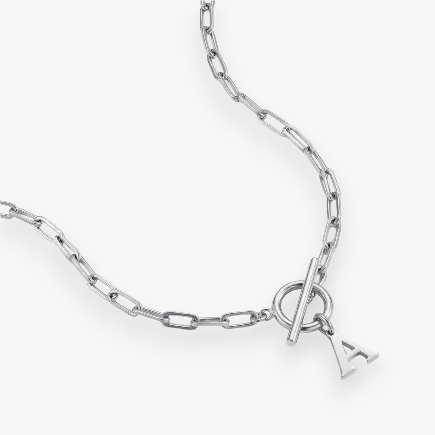 Paperclip Initial Circle Lock Clasp Necklace