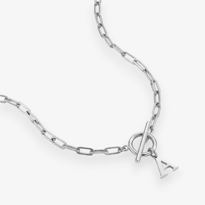 Paperclip Initial Circle Lock Clasp Necklace