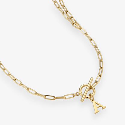 Paperclip Initial Circle Lock Clasp Necklace
