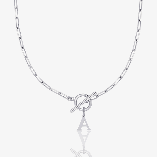 Paperclip Initial Circle Lock Clasp Necklace