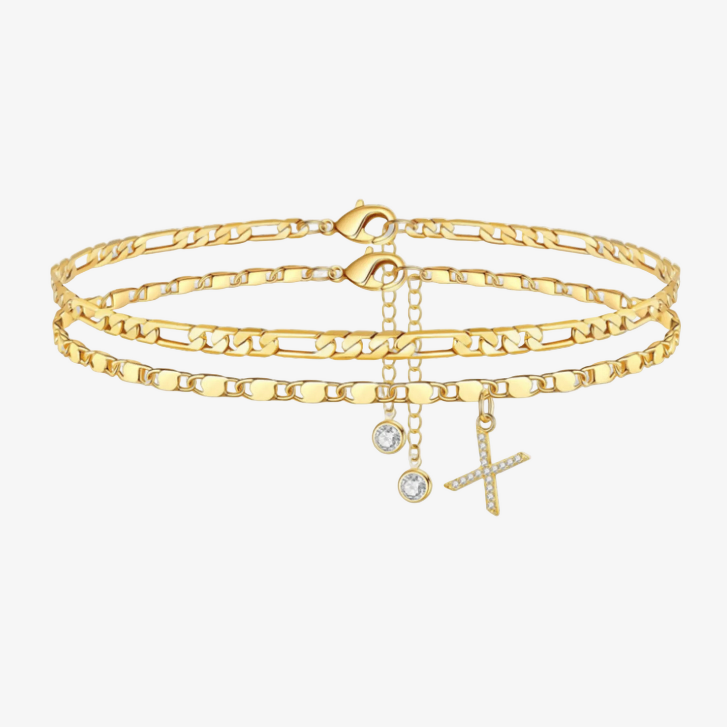 2pc Diamond Initial Chain Anklet Set