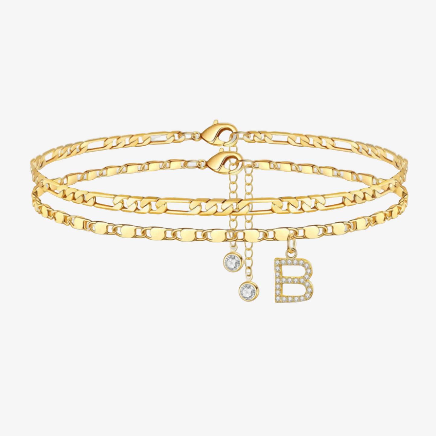 2pc Diamond Initial Chain Anklet Set