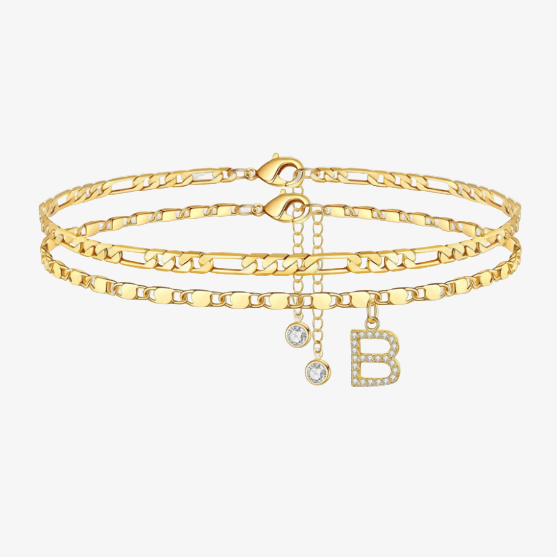 2pc Diamond Initial Chain Anklet Set