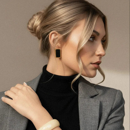 Geometric Black Enamel Earrings