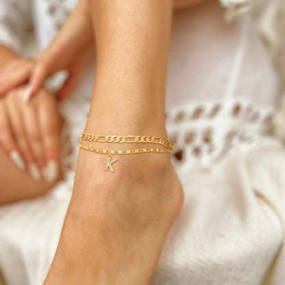 2pc Diamond Initial Chain Anklet Set
