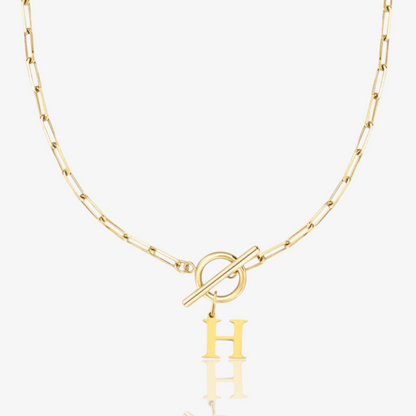 Paperclip Initial Circle Lock Clasp Necklace