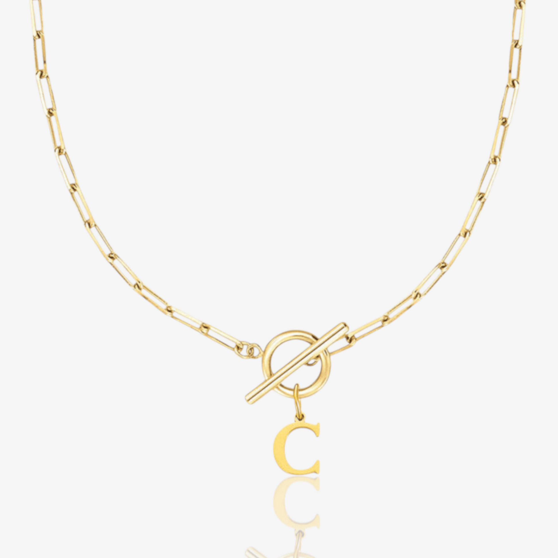 Paperclip Initial Circle Lock Clasp Necklace