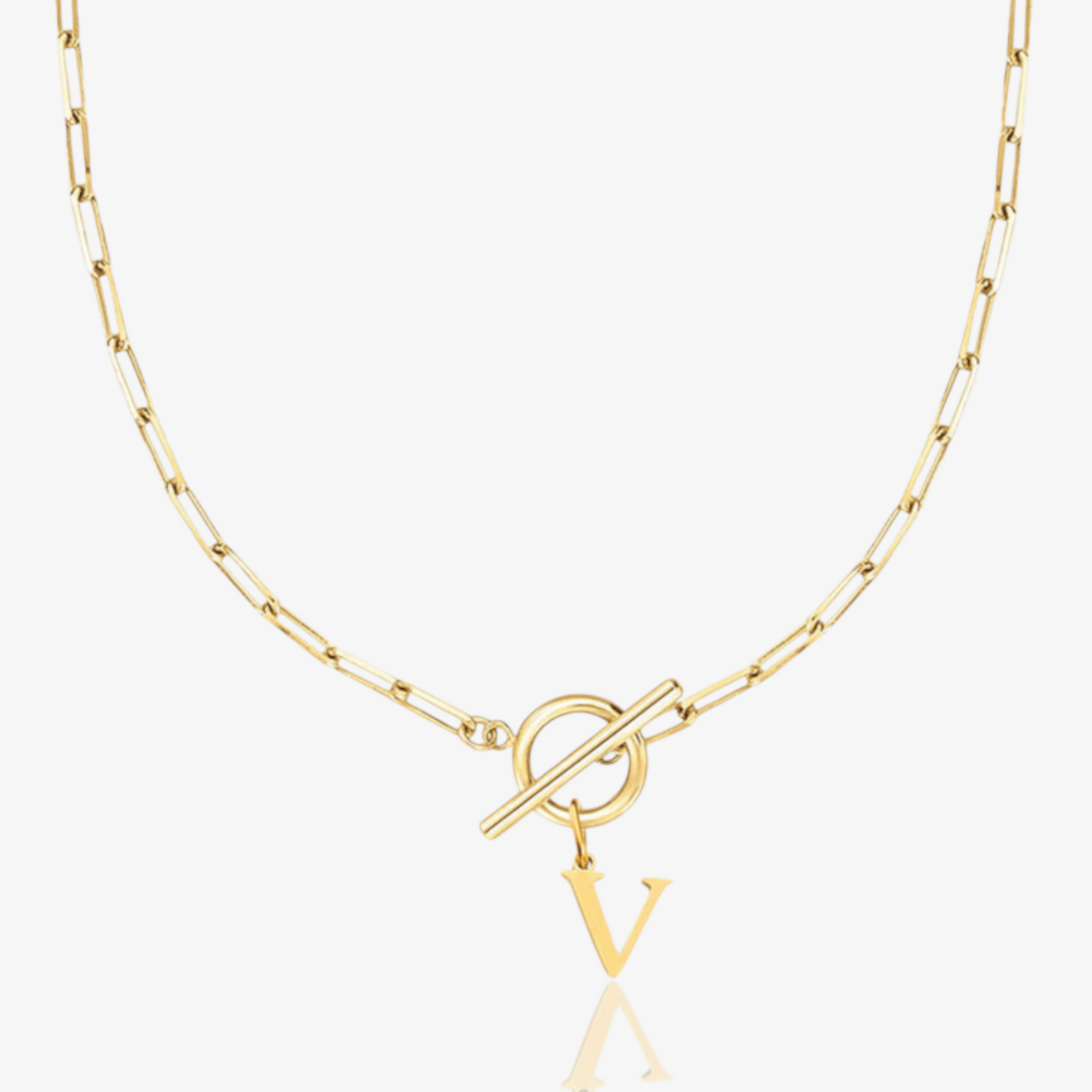 Paperclip Initial Circle Lock Clasp Necklace