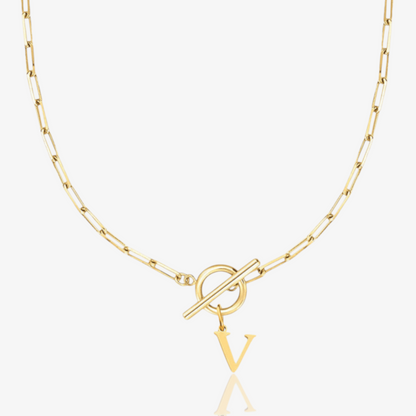 Paperclip Initial Circle Lock Clasp Necklace