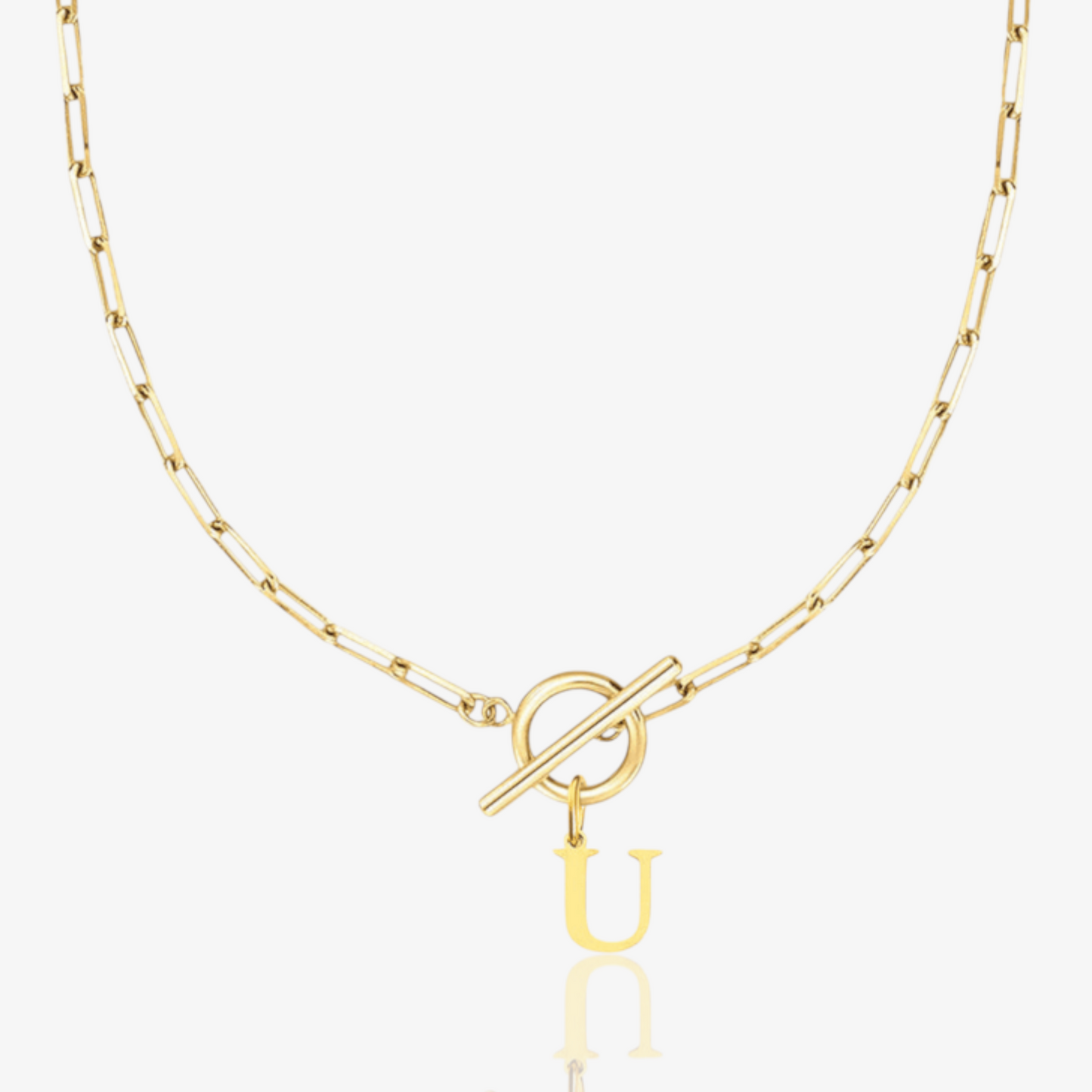 Paperclip Initial Circle Lock Clasp Necklace