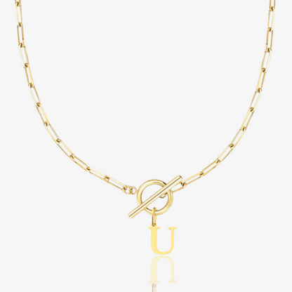 Paperclip Initial Circle Lock Clasp Necklace