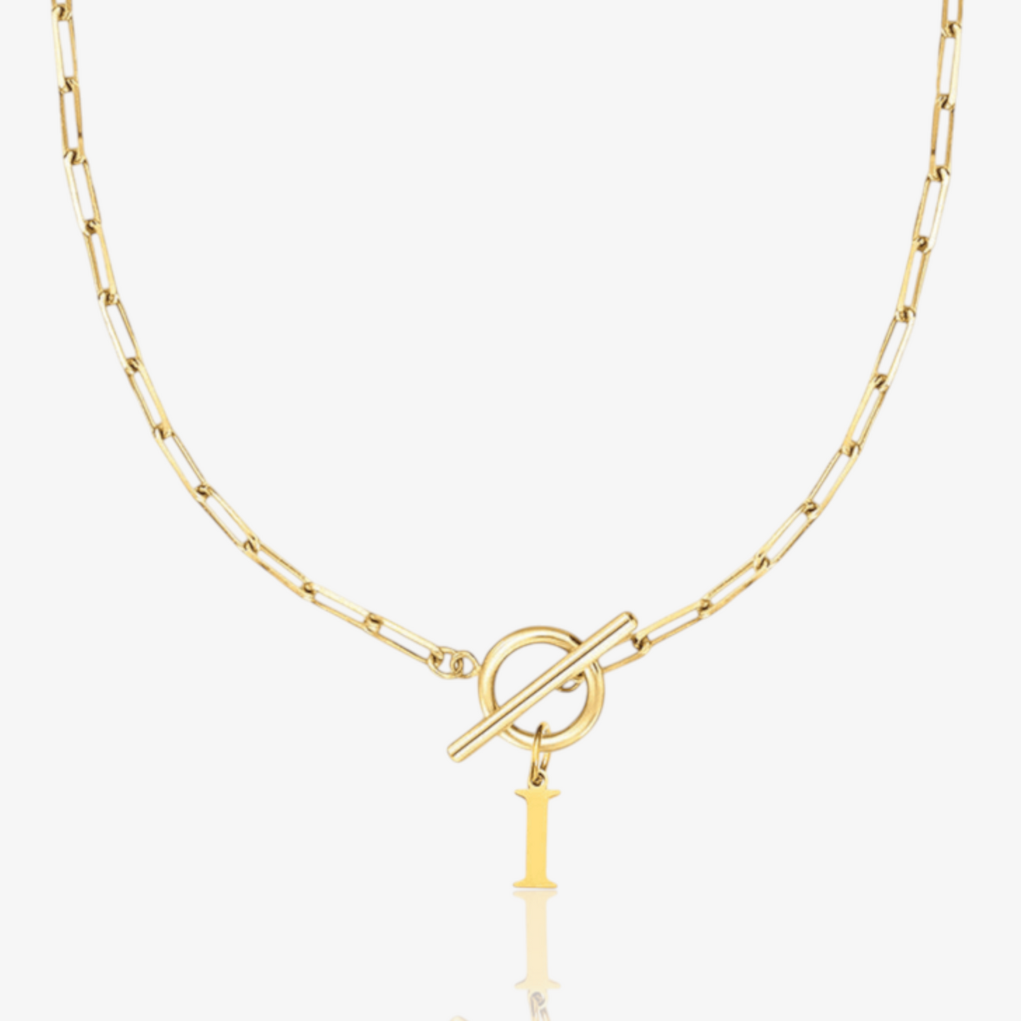 Paperclip Initial Circle Lock Clasp Necklace