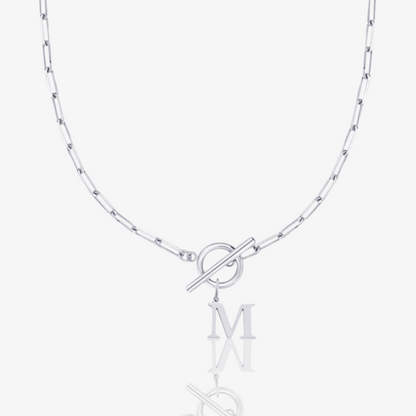 Paperclip Initial Circle Lock Clasp Necklace