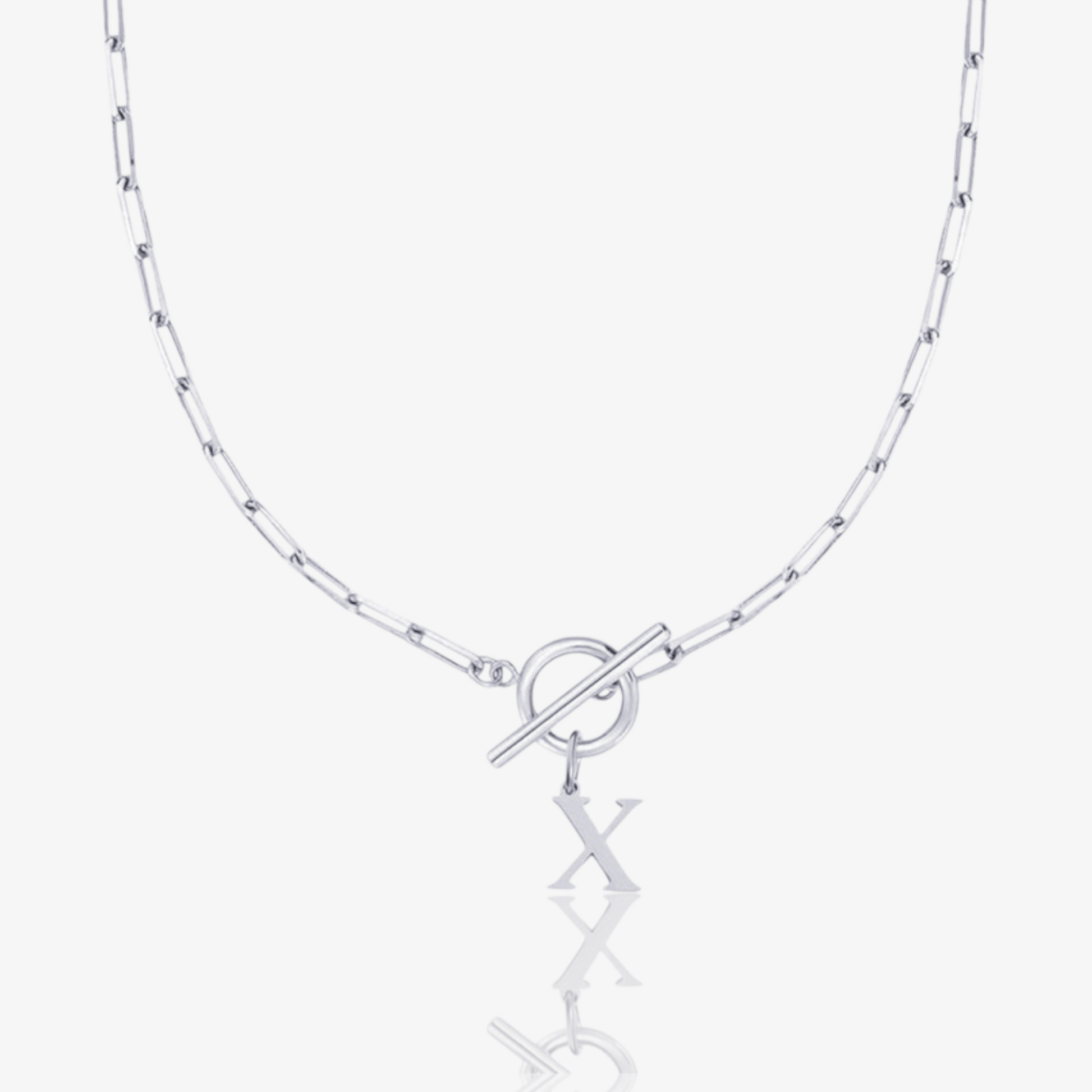 Paperclip Initial Circle Lock Clasp Necklace