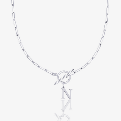 Paperclip Initial Circle Lock Clasp Necklace