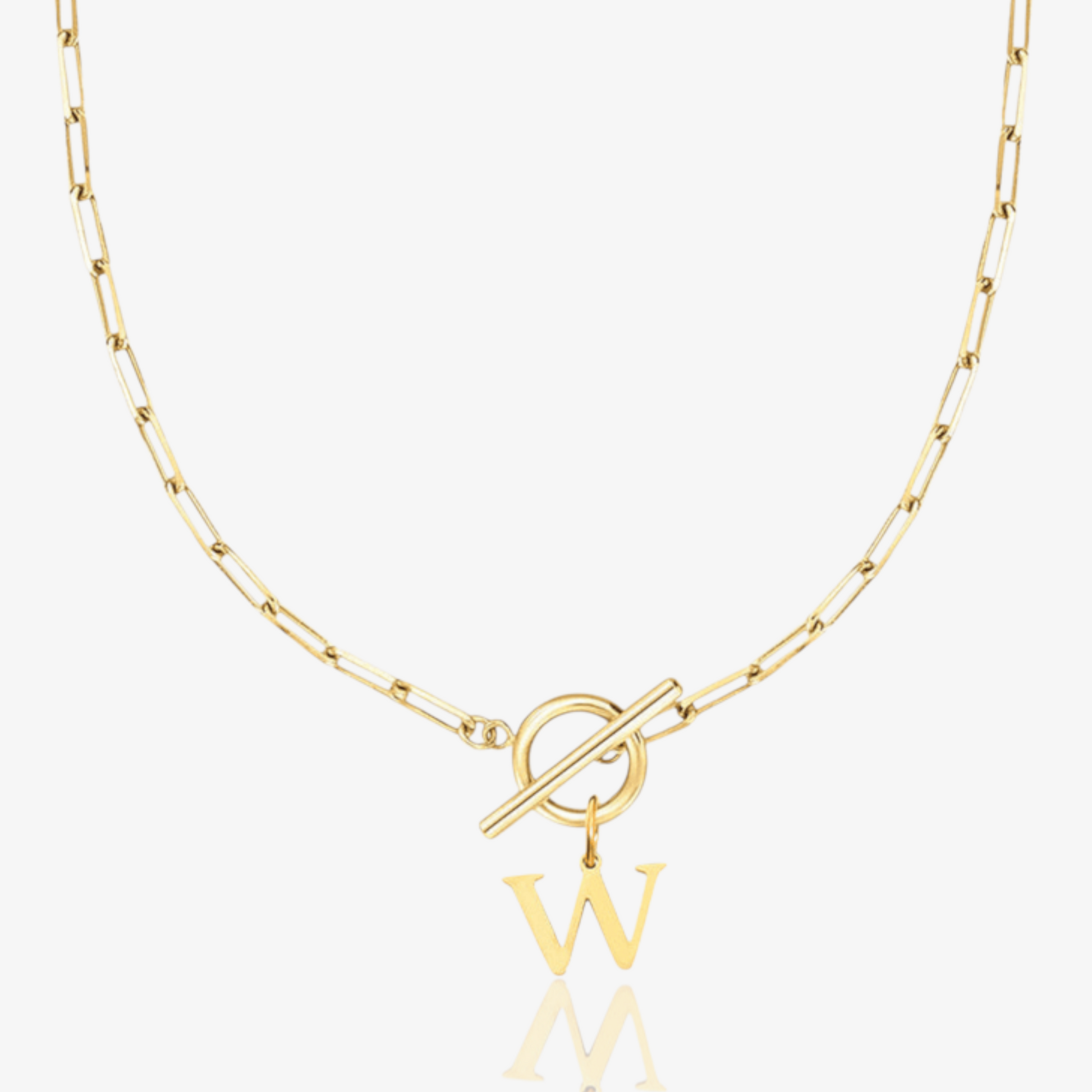 Paperclip Initial Circle Lock Clasp Necklace