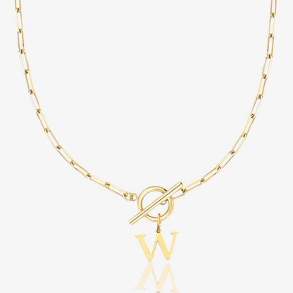 Paperclip Initial Circle Lock Clasp Necklace