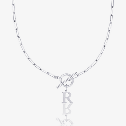 Paperclip Initial Circle Lock Clasp Necklace