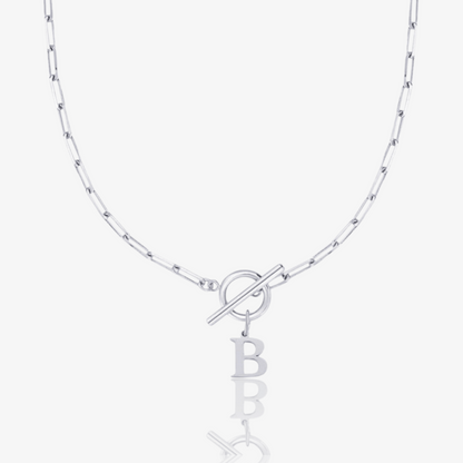 Paperclip Initial Circle Lock Clasp Necklace