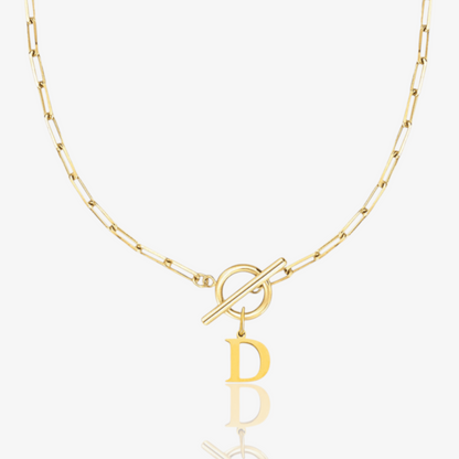 Paperclip Initial Circle Lock Clasp Necklace
