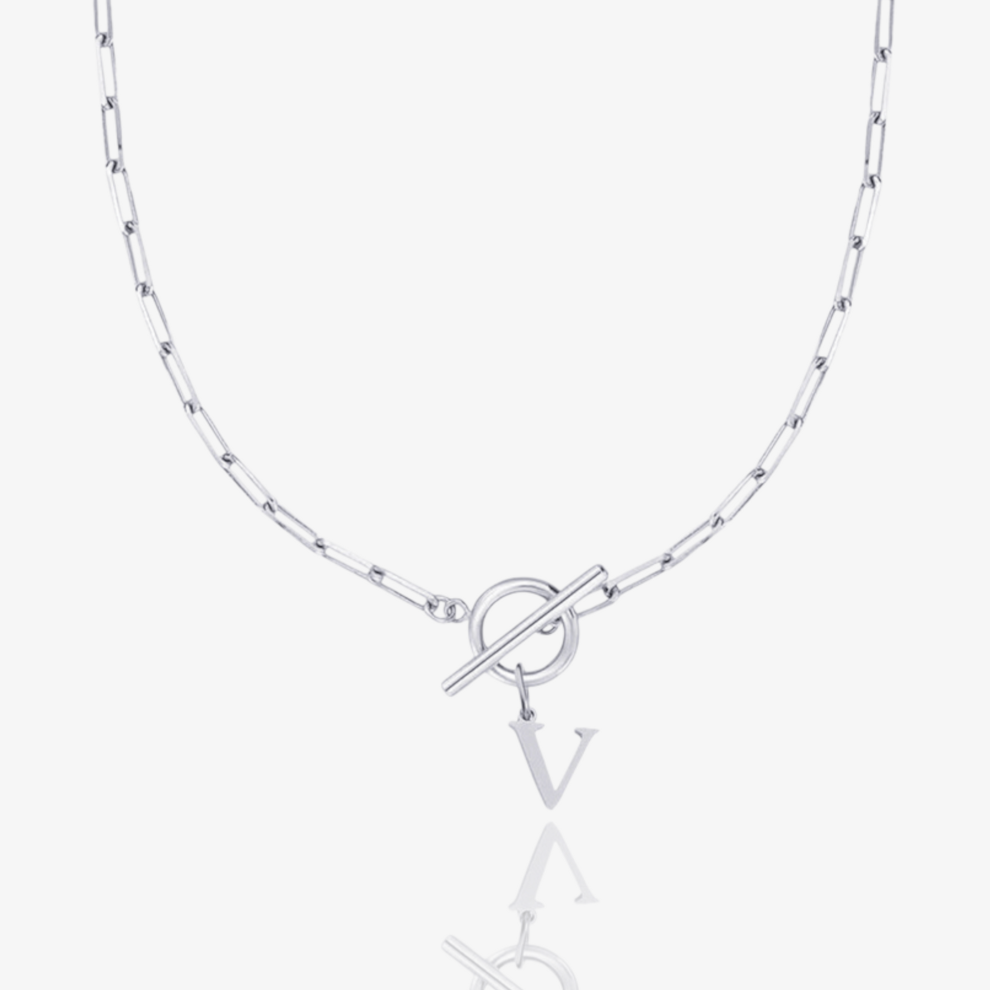 Paperclip Initial Circle Lock Clasp Necklace