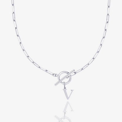 Paperclip Initial Circle Lock Clasp Necklace