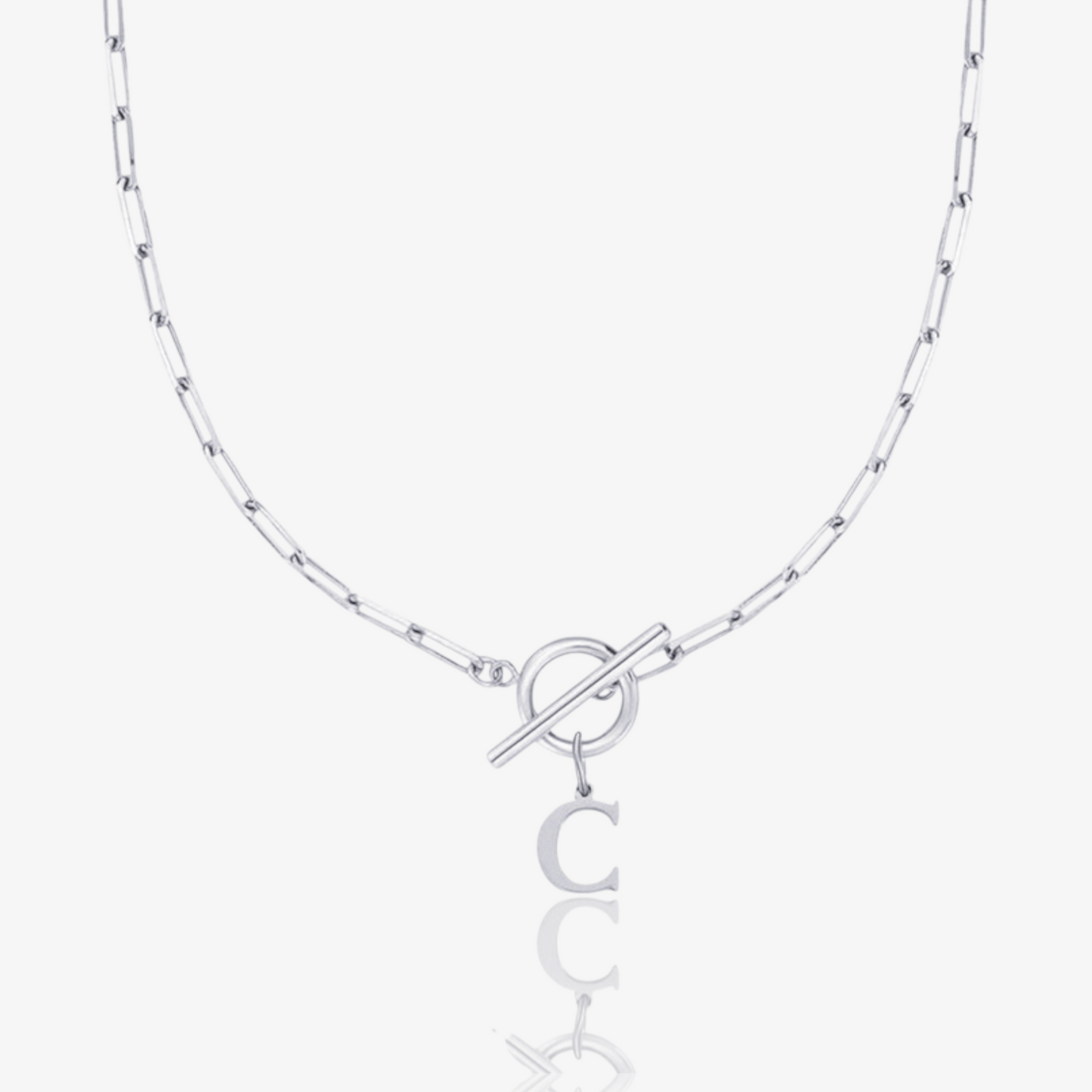 Paperclip Initial Circle Lock Clasp Necklace