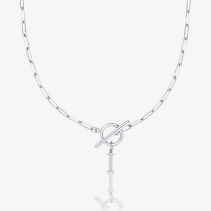 Paperclip Initial Circle Lock Clasp Necklace
