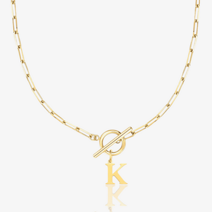 Paperclip Initial Circle Lock Clasp Necklace