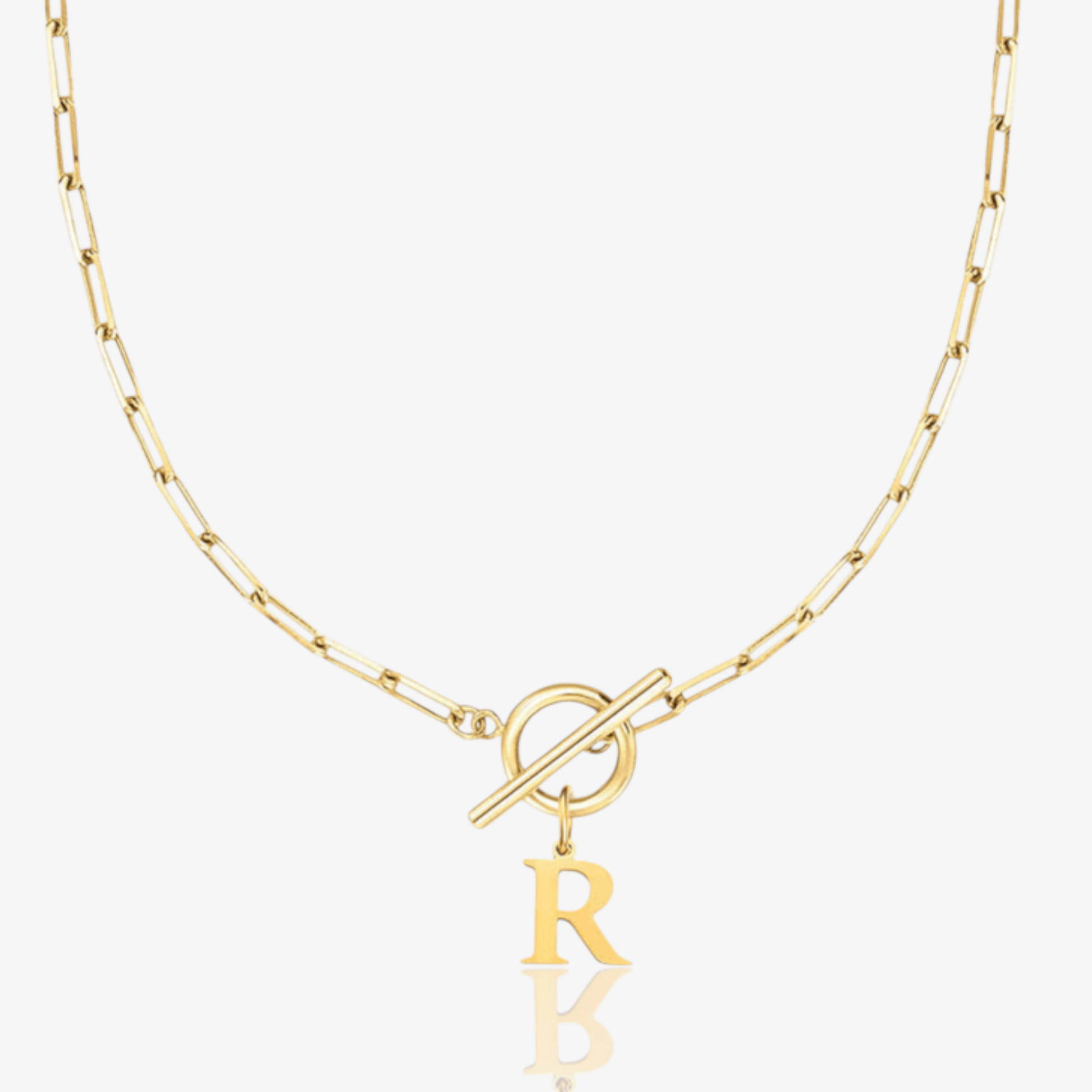 Paperclip Initial Circle Lock Clasp Necklace