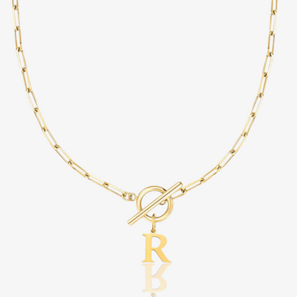 Paperclip Initial Circle Lock Clasp Necklace