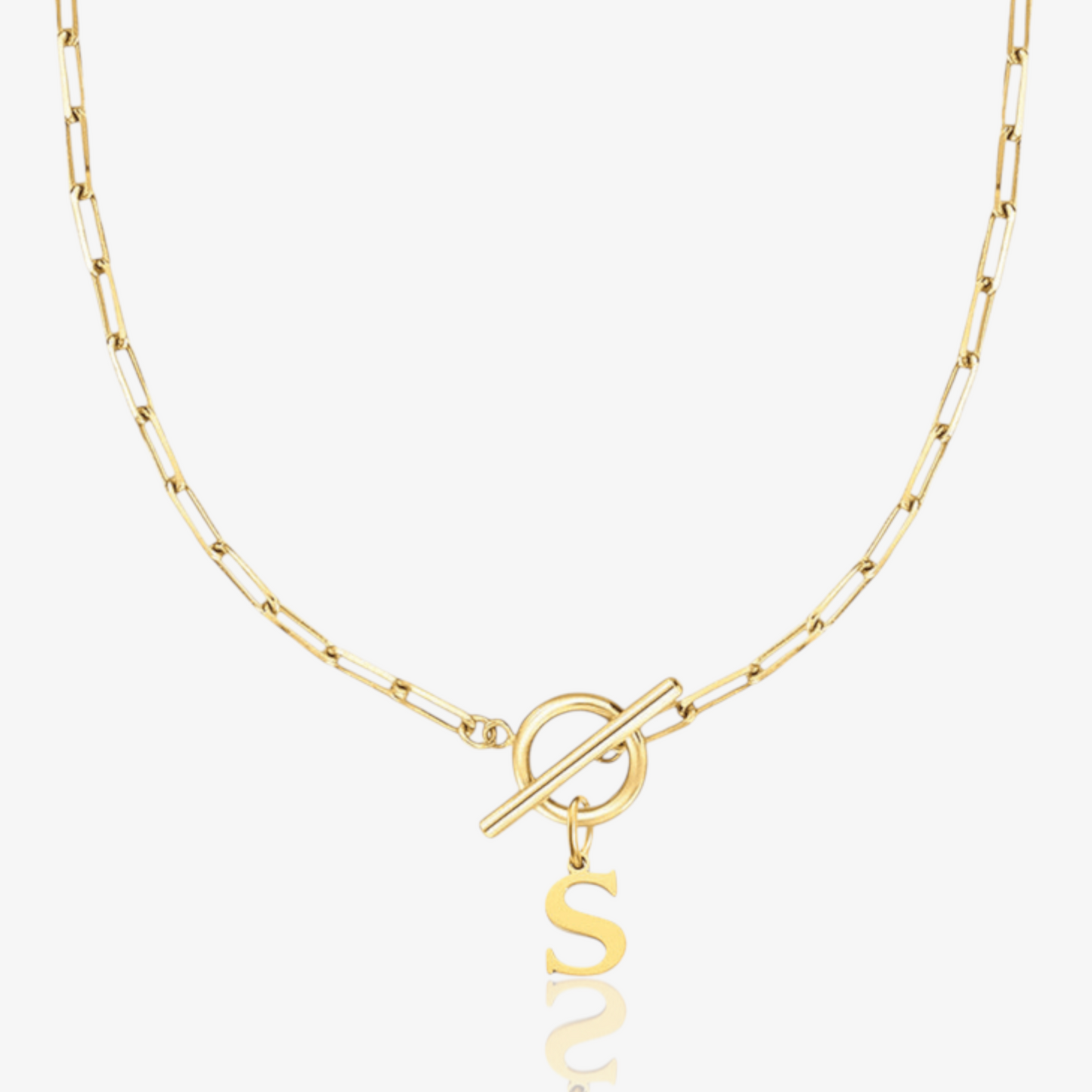 Paperclip Initial Circle Lock Clasp Necklace