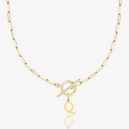 Paperclip Initial Circle Lock Clasp Necklace