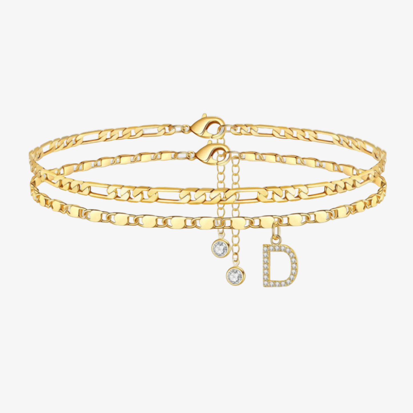 2pc Diamond Initial Chain Anklet Set