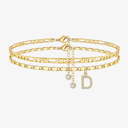 2pc Diamond Initial Chain Anklet Set