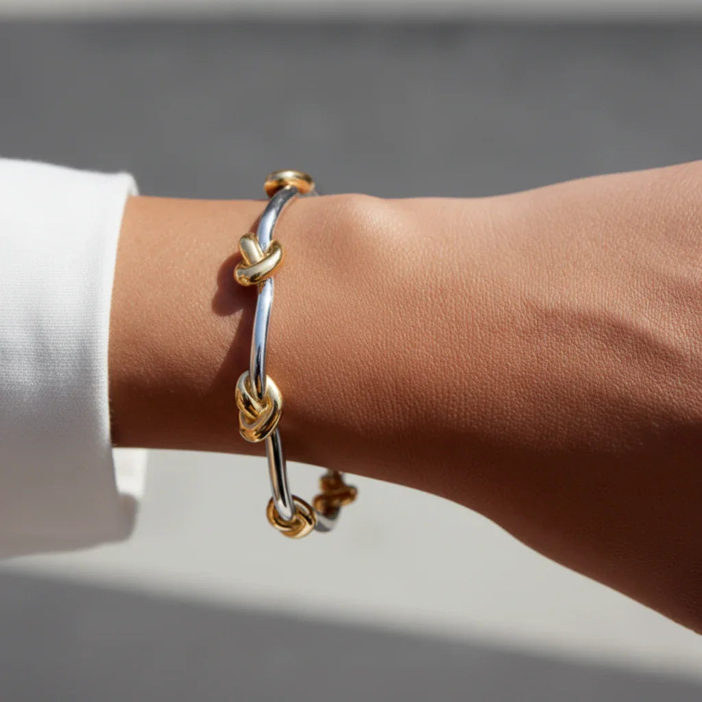 Two Tone Knot Bangle Bracelet
