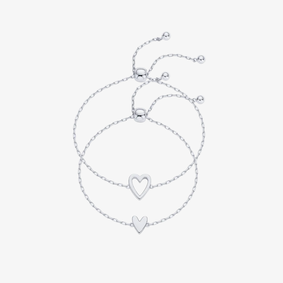 Heart Duo Charm Solitaire Bracelet Set