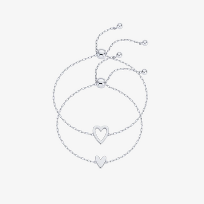 Heart Duo Charm Solitaire Bracelet Set