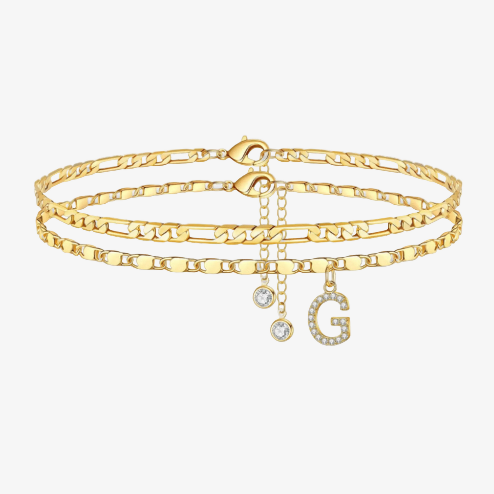 2pc Diamond Initial Chain Anklet Set