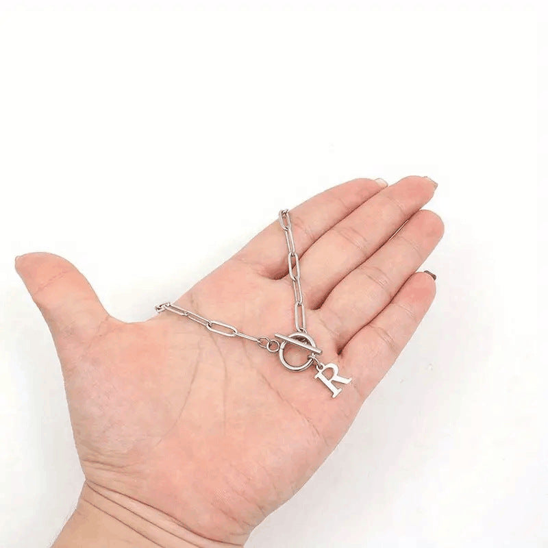 Paperclip Initial Circle Lock Clasp Necklace